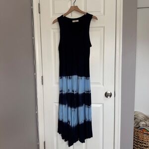 Natural Life Navy Blue Tie Dye Sleeveless Maxi Dress Handkerchief Hem Womens L